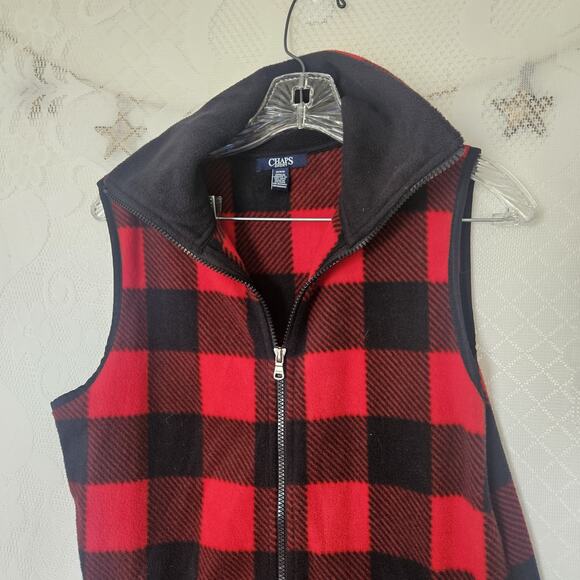Chaps Sport Medium Women Buffalo Plaid Vest 80s Outdoor Cabincore Fleece Rustic - Picture 5 of 8